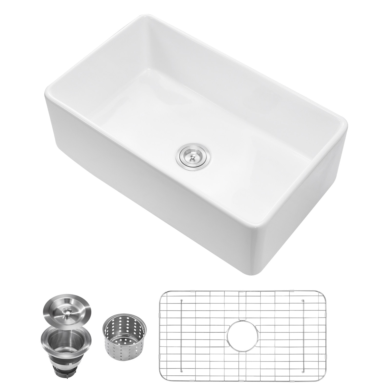 Farmhouse Sink Undermount Kitchen Single Bowl Fireclay White_voghion.com
